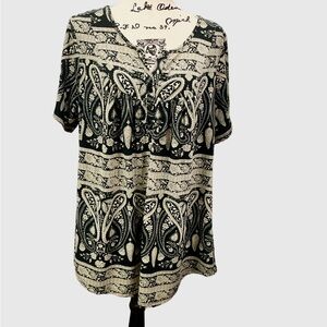 Folunsi Black and Tan Dressy Paisley Blouse Size 2X